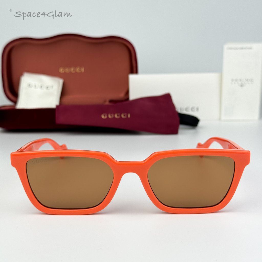 Gucci Men Sunglasses Orange Brown Rectangle Gg1539s 004 Brand New